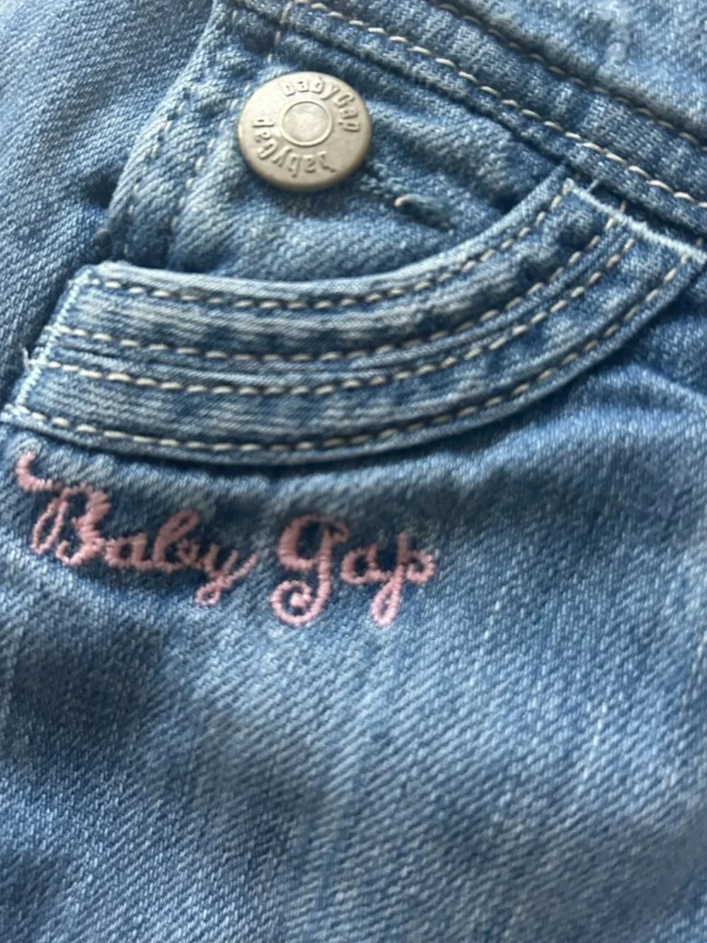 Vintage Y2K BabyGap Denim Overall Jumper Dress Size 6-12 Months Embroidered